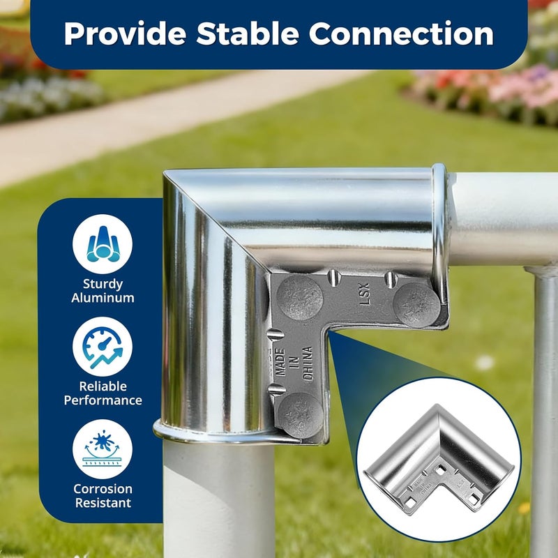 ranwin Aluminum Chain Link Fence Gate Corners for 1-3/8" x 1-3/8" OD Pipe, 90 Degree Gate Elbow Kit with Gloves, Bolts and Nuts, 4 Pack - Image 4